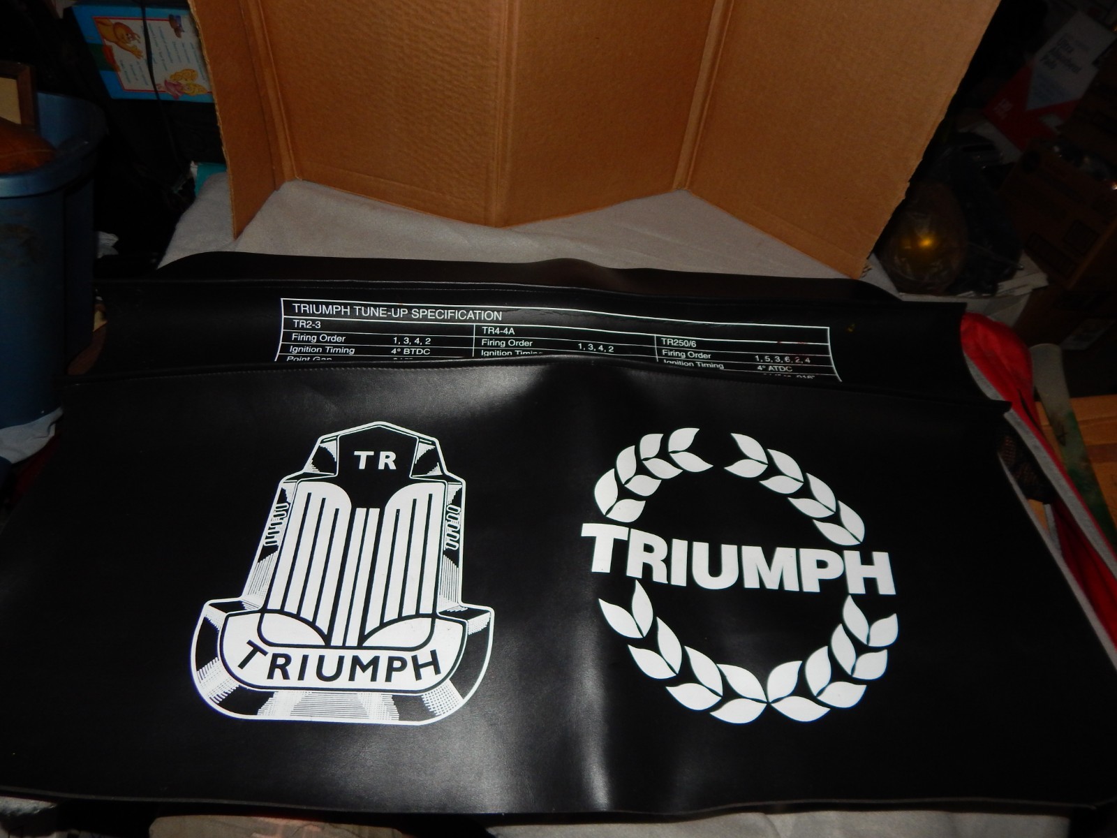 Vintage Triumph Fender Cover Mat With Tune-Up Specifications Estate Find