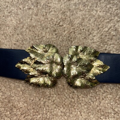 Vintage 1981 MIMI di N Gold Leaf Buckle w/ 3 Leather Belts  display picture 3