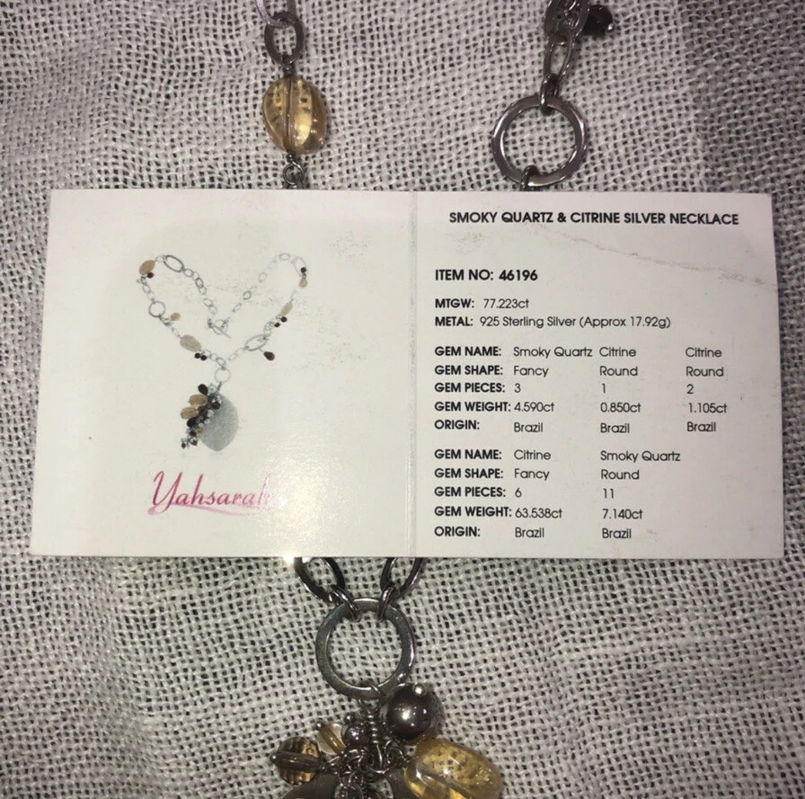 Collar de plata de ley 925 cuarzo ahumado y piedras preciosas de citrino gemas TV Foto 2 de 4