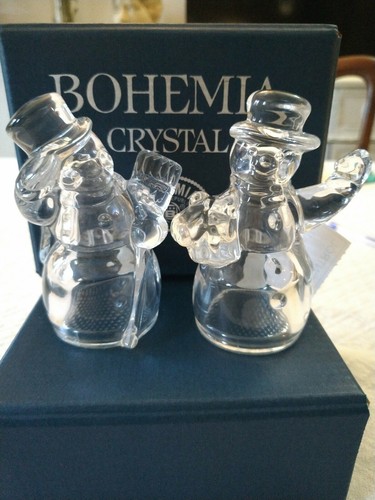 Set De Sal Y Pimienta En Cristal Bohemia Muñecos De Nieve - Imagen 2 de 9