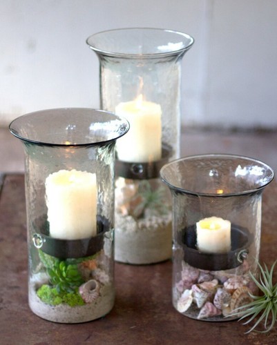 Jarrón de exhibición de vidrio transparente ondulado de 15 pulgadas con soporte de pilar rústico para velas huracanes - Imagen 7 de 7