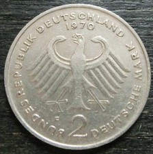 Bundesrepublik Deutschland  2  Deutsche Mark  1970  F  T. Heuss