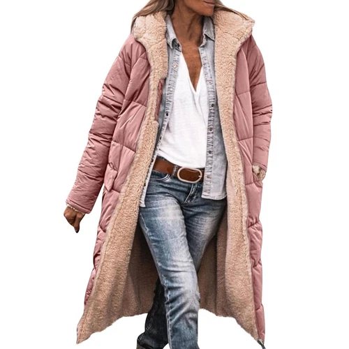 Damen Winter Lange Mäntel Trendy Jacke Sherpa Fleece Gefüttert Daunenmantel - Bild 47 von 97