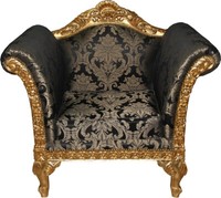Casa Padrino Barock Lounge Sessel Schwarz Muster / Gold MöBel Antik Stil MöBel