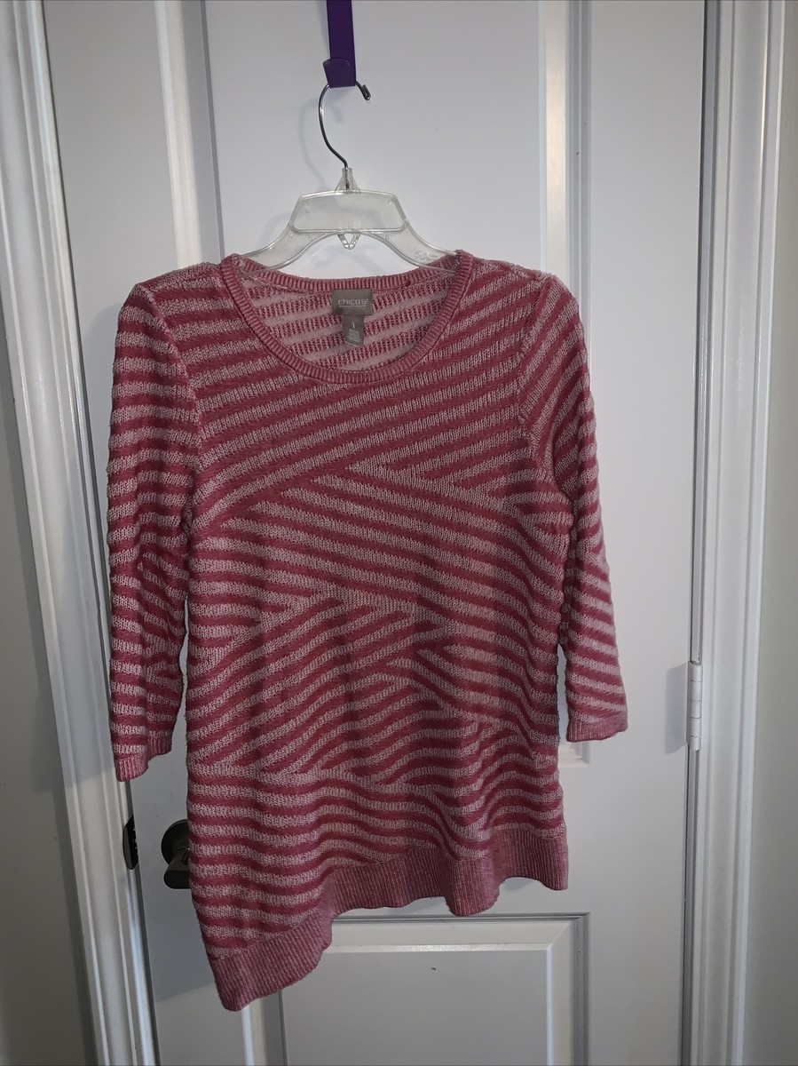 Chico's Women's Size 1 Pullover Sweater Pink 3/4 Sleeve Cotton