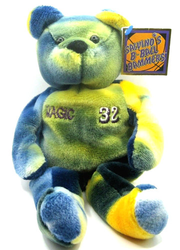 1999 Salvino's B-Ball Bammers Lakers #32 Magic Johnson ours en peluche teint à la cravate neuf avec étiquette