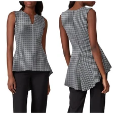 Derek Lam Plaid Knit Peplum Top Sleeveless Black in XS S M L or XL
