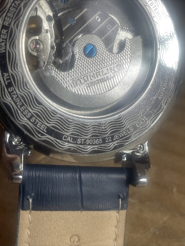 Stuhrling Men's Watch Blue Leather Automatic 90365 With Box 22 Jewel - Picture 16 of 17
