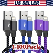 Braided Fast Charger Cable Heavy Duty USB lot Cord For iPhone 14 13 12 11 X XR 8