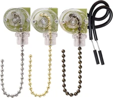 3 Pack Pull Chain Switch Ceiling Fan Switch Zing Ear ZE-109 Two-Wire Light Switc