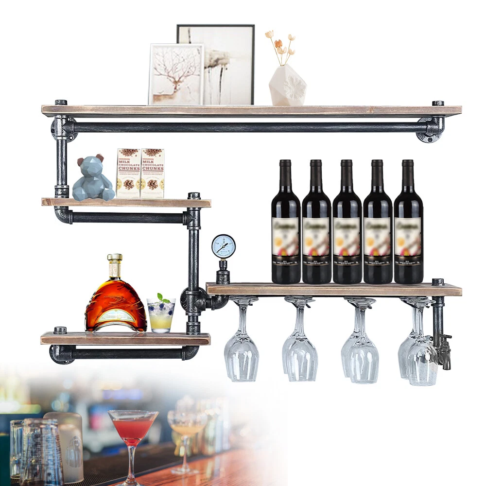 Rustic Farmhouse Wall Wine Rack With Glass Holder