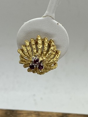 Boucles D'oreilles Vintage à Clip En Or Jaune 18 Carats Avec Rubis - Occasion, Référence 977065-25
