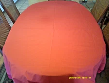 Large Oval Cotton Linen Tablecloth Solid Red with Lace Trim 82" x 66"