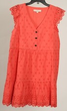 Loft Women’s Dress 6 Orange A Line Eyelet Short Sleeve Lined 100% Cotton