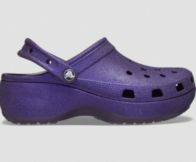 Crocs Classic Platform Glitter Clogs Women's Multi Sizes Purple Dark Iris 207241