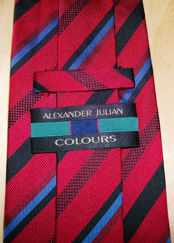 Alexander Julian Colours Red Stripes Men's Silk Neck Tie 59" L x 3.75" W (D600) - Image 4 of 4