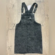 Wild Fable Women's Sleeveless Black Distressed Denim Overall Dress, Size Small