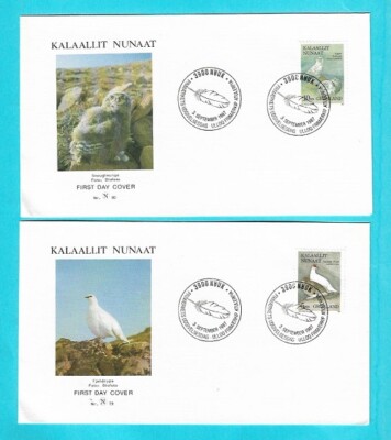 GREENLAND+°-1987:2 VALUES ON 2 ENVELOPES F.D.C.-FAUNA, BIRDS-IN GOOD CONDITION