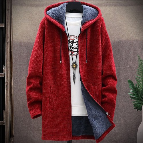 Winter Coat Men's Sweater Knit Sweater Cardigan Men's Hoodie Plus Fleece - Picture 10 of 39
