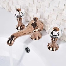 Rose gold bathroom widespread 3 holes lavatory sink faucet crystal handles