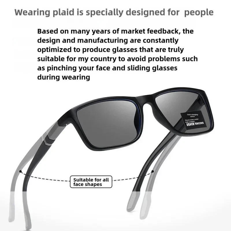 Gafas de sol cuadradas anti luz azul vidrio fotocromáticas deportivas para lectura para hombres Foto 3 de 4