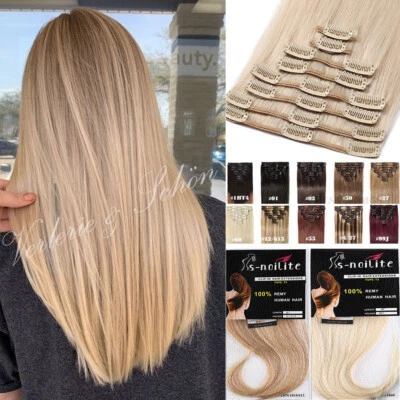 MARKENLOS 8 Tressen Glatt Clip In 100% Remy Echthaar Extensions Haarverlängerung 60cm dick