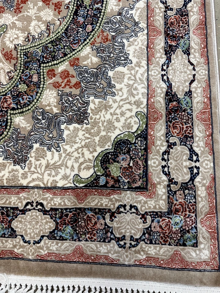 Alfombra de área tradicional crema hecha a máquina alfombra oriental de Oriente Medio 6,5 x 9,2 pies Foto 3 de 4