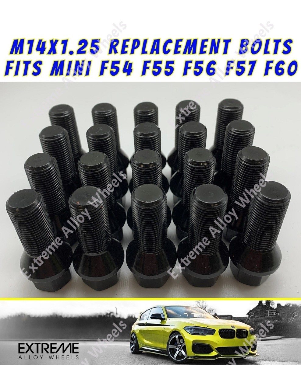 Black Alloy Wheel Locking Bolts For MINI F55 F56 F57 F58 F59 27mm Long M14x1 .25 | UK Black Alloy Wheel Locking Bolts For MINI F55 F56 F57 F58 F59 27mm Long M14x1 .25 | UK