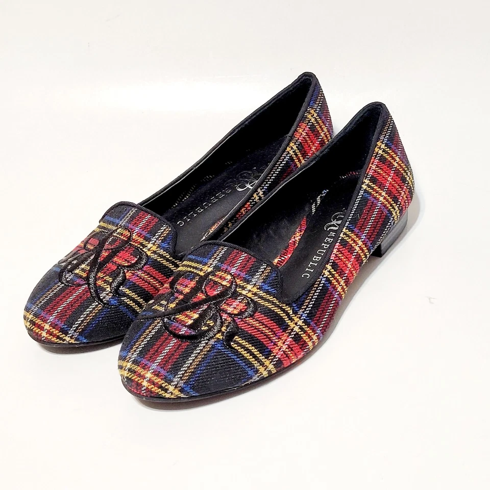 Rock & Republic R&R Ballet Flats Tartan Plaid Embroidered Logo Shoes Wms 6M US - Image 3 of 4
