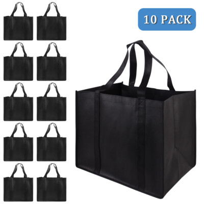 10 pcs Reusable Grocery Bags Heavy Duty Shopping Bags large grocery totes Black