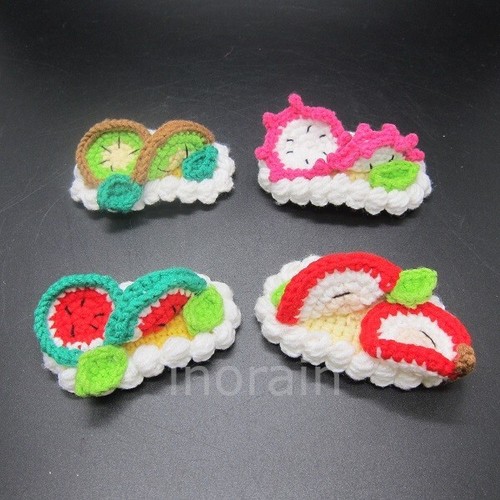 Set of 4 Fancy Yarn Crochet 3D Fruit BB Clip Hairclip Hair Pin kiwi fruit Apple - Picture 9 of 9