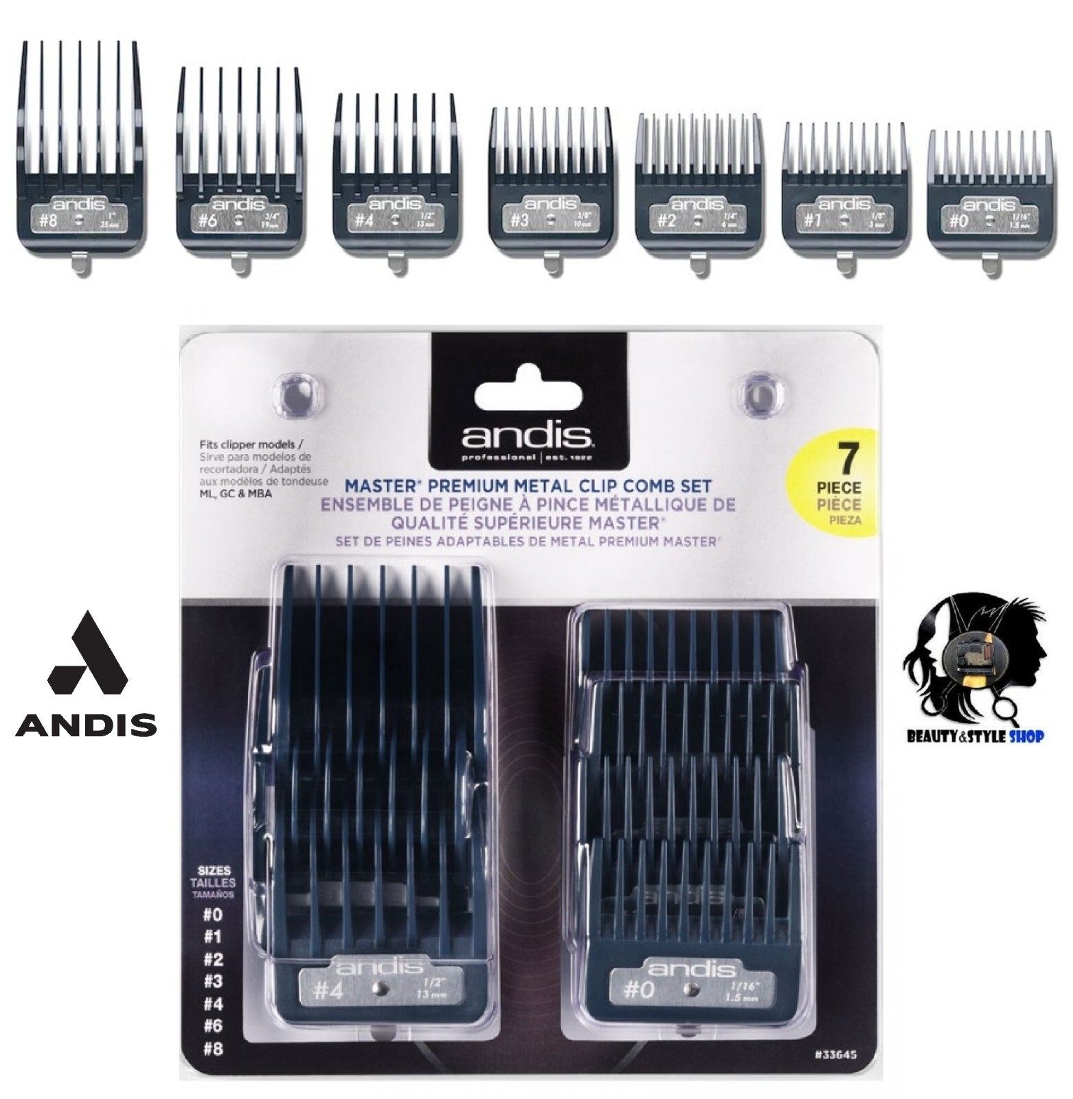 Set 7 Rialzi Metallo Andis Master | Pettini Guida Professionale
