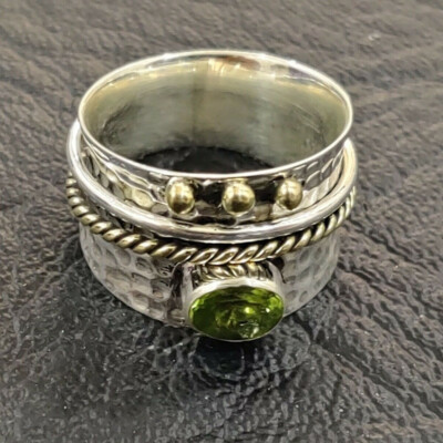 Peridot Ring Solid 925 Sterling Silver Spinner Ring Meditation jb7192