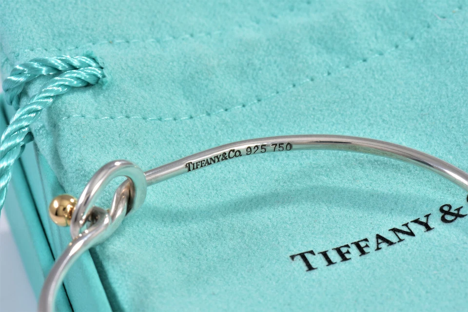 Pulsera Tiffany & Co Plata Oro 18K Cuerda Bola Amor Nudo Gancho 7.25" en Bolsa Foto 4 de 4