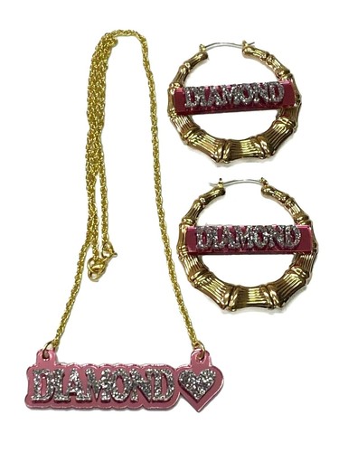 Matching Necklace Size Choice Bamboo Earrings Name Plate Personalized Any Name - Picture 2 of 12