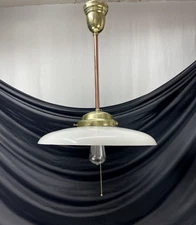 Antique Vtg Art Deco Industrial MCM Atomic Pendant Light Brass Copper 20s 40 50s