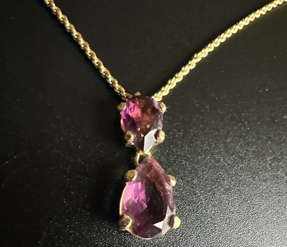 Collar Colgante Christian Dior Logo Chapado en Oro Amatista Doble Lágrima Gota Foto 2 de 4