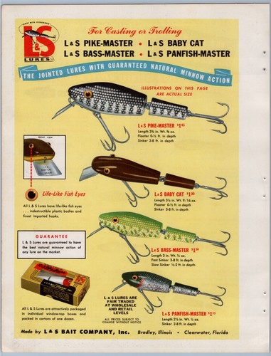 Señuelos de pesca L & S 1955 anuncios impresos Pike Master, Bass Master, Panfish Master - Imagen 2 de 4