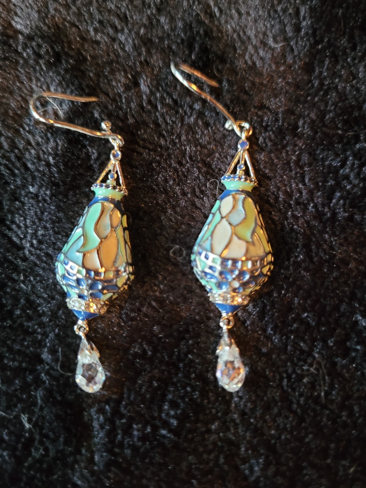 Bradford Exchange Era of Louis Tiffany Stained Glass Dangle Earrings