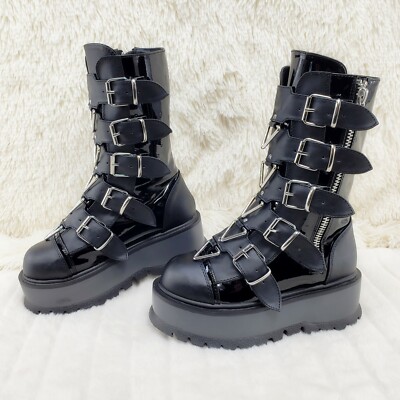 DEMONIA Slacker 160 Multi Strap Goth Punk Platform Calf Boots NY