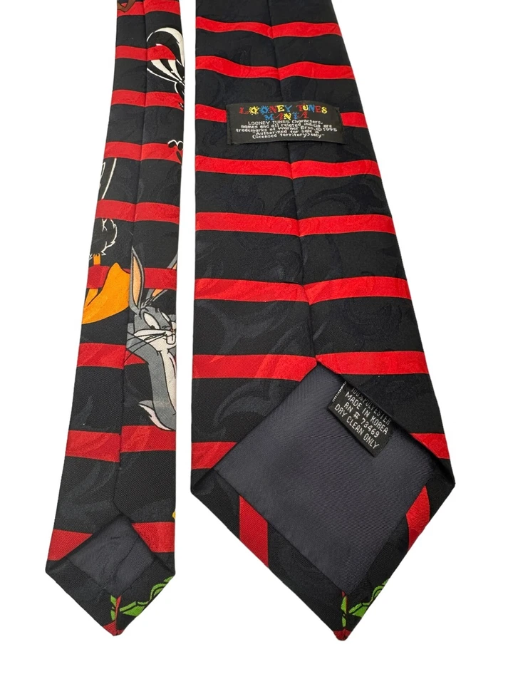 Corbata Looney Tunes Mania 1995 Novedad Negra Roja Rayas Estampado Personaje Foto 2 de 4