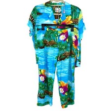 Jams World Pants Set Vintage Womens Size XS Medium Rayon Hawaiian Orchid Island
