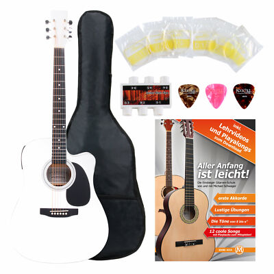 Western Gitarre Akustik Dreadnought Cutaway Tonabnehmer Set inkl Zubehör Weiss