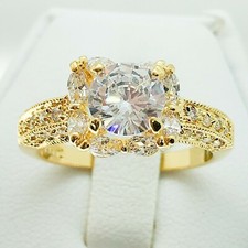 R3050 Women Fashion Jewelry White Yellow Gold Plated Engagement Wedding CZ Ring