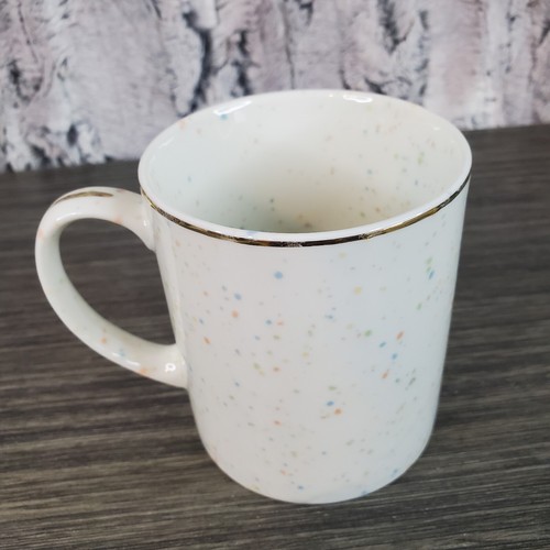 Taza de confeti moteado Kitschy Philadelphia arco iris y corazones mango de borde dorado - Imagen 2 de 8