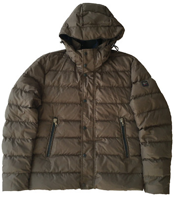 Paul & Shark Men's Brown Navy Blue Fill 700 Down Hooded Puffer Jacket Sz M Italy