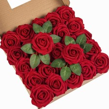 DuHouse 25Pcs Artificial Roses Flowers Fake Roses with Stems Real Touch Foam Flo