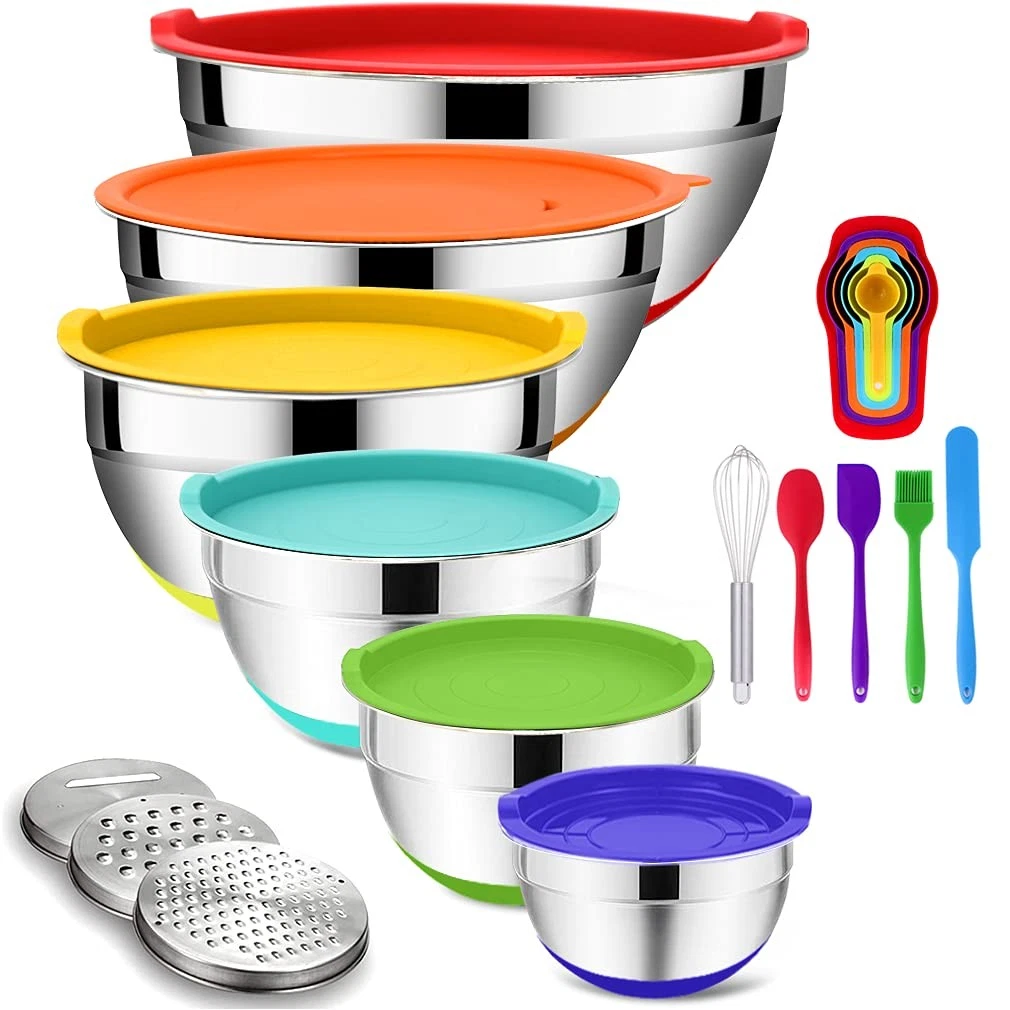 Rottay Mixing Bowls with Airtight Lids, 20PCS Stainless large, Multicolor