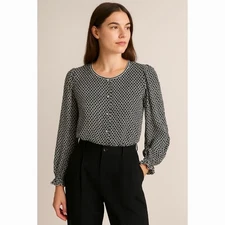 MAX STUDIO Plus Trellis Print Blouse Button-up Long Balloon Sleeves Sz XL Office