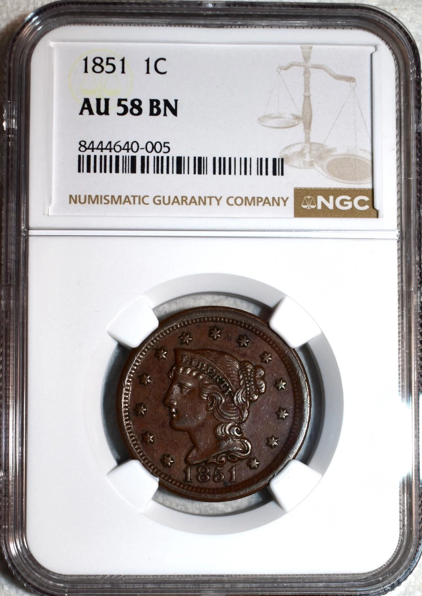 Copper NGC Certified Braided Hair Large Cents (1839-1857) for sale